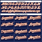 Maglia da baseball bianca-arancione personalizzata blu navy autentica Maglia da baseball bianca-arancione personalizzata blu navy autentica