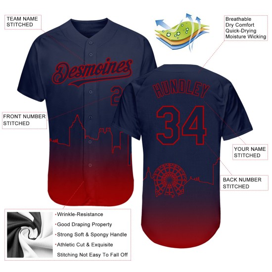 Maglia da baseball personalizzata, blu navy, moda, edizione rossa, sfumata, Atlanta 3D City, autentica Maglia da baseball personalizzata, blu navy, moda, edizione rossa, sfumata, Atlanta 3D City, autentica