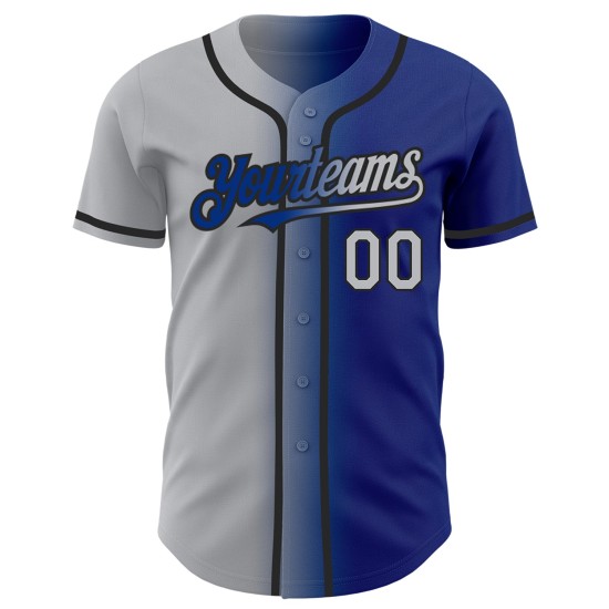 Maglia da baseball autentica personalizzata grigio reale sfumato-nero Maglia da baseball autentica personalizzata grigio reale sfumato-nero