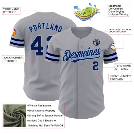 Maglia da baseball autentica blu grigia personalizzata blu navy-chiaro Maglia da baseball autentica blu grigia personalizzata blu navy-chiaro