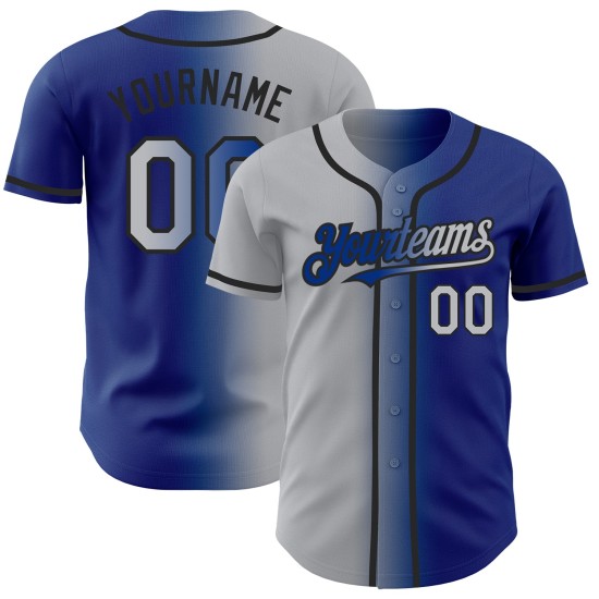 Maglia da baseball autentica personalizzata grigio reale sfumato-nero Maglia da baseball autentica personalizzata grigio reale sfumato-nero