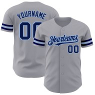Maglia da baseball autentica blu grigia personalizzata blu navy-chiaro