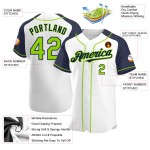 Maglia da baseball autentica, personalizzata, con maniche neon, colore verde-blu, raglan bianco Maglia da baseball autentica, personalizzata, con maniche neon, colore verde-blu, raglan bianco