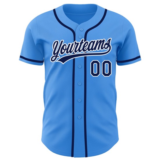 Maglia da baseball autentica personalizzata blu navy-bianca elettrica Maglia da baseball autentica personalizzata blu navy-bianca elettrica
