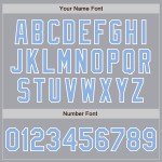 Maglia da baseball personalizzata autentica grigia con maniche raglan, blu-bianca, leggera Maglia da baseball personalizzata autentica grigia con maniche raglan, blu-bianca, leggera