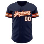 Maglia da baseball bianca-arancione personalizzata blu navy autentica Maglia da baseball bianca-arancione personalizzata blu navy autentica