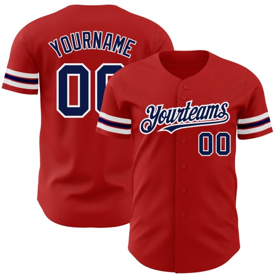 Maglia da baseball autentica personalizzata blu navy-bianca rossa Maglia da baseball autentica personalizzata blu navy-bianca rossa