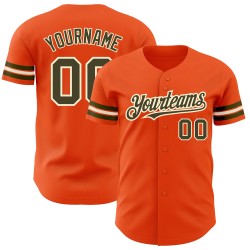 Maglia da baseball autentica color oliva-crema, arancione personalizzata