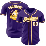 Maglia da baseball autentica viola personalizzata bianco-oro