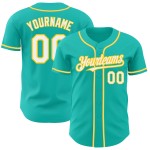 Maglia da baseball personalizzata Aqua autentica, bianca e gialla Maglia da baseball personalizzata Aqua autentica, bianca e gialla