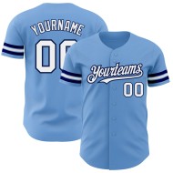 Maglia da baseball personalizzata blu chiaro bianca-blu navy autentica