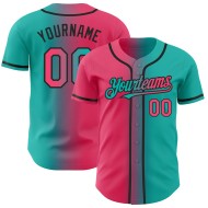 Maglia da baseball sfumata rosa-nera autentica neon personalizzata moda acquamarina
