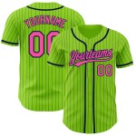 Maglia autentica da baseball blu navy, verde, rosa e neon, personalizzata a righe Maglia autentica da baseball blu navy, verde, rosa e neon, personalizzata a righe