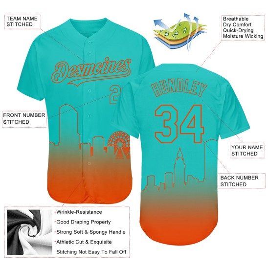 Maglia da baseball personalizzata 3D arancione sfumata Miami Fashion Edition autentica Aqua City Maglia da baseball personalizzata 3D arancione sfumata Miami Fashion Edition autentica Aqua City