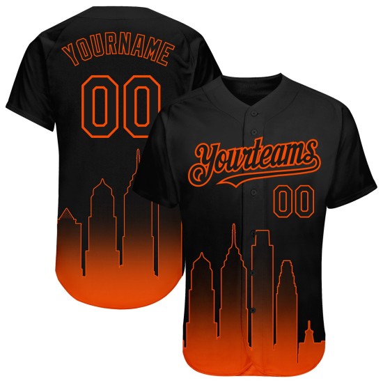 Maglia da baseball personalizzata City Philadelphia 3D Fade, edizione nera, autentica, arancione Maglia da baseball personalizzata City Philadelphia 3D Fade, edizione nera, autentica, arancione