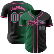 Maglia da baseball Kelly nera e verde-rosa autentica, sfumata, personalizzata alla moda
