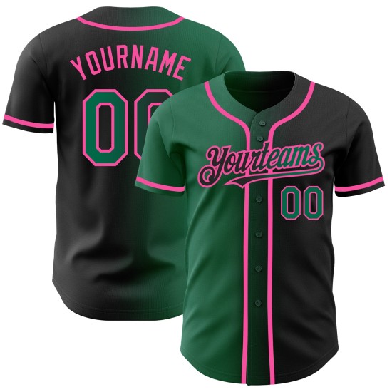 Maglia da baseball Kelly nera e verde-rosa autentica, sfumata, personalizzata alla moda Maglia da baseball Kelly nera e verde-rosa autentica, sfumata, personalizzata alla moda