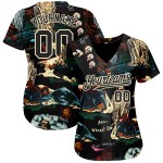 Maglia da baseball personalizzata con teschio 3D, motivo tropicale, in crema e autentica pianta. Maglia da baseball personalizzata con teschio 3D, motivo tropicale, in crema e autentica pianta.