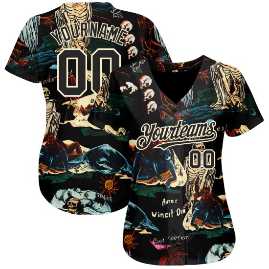 Maglia da baseball personalizzata con teschio 3D, motivo tropicale, in crema e autentica pianta. Maglia da baseball personalizzata con teschio 3D, motivo tropicale, in crema e autentica pianta.