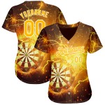 Maglia da baseball Flame Board Gold-White Dart 3D personalizzata con design autentico Black Lightning Maglia da baseball Flame Board Gold-White Dart 3D personalizzata con design autentico Black Lightning