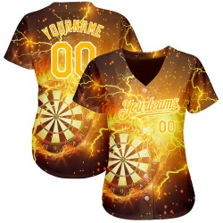 Maglia da baseball Flame Board Gold-White Dart 3D personalizzata con design autentico Black Lightning Maglia da baseball Flame Board Gold-White Dart 3D personalizzata con design autentico Black Lightning