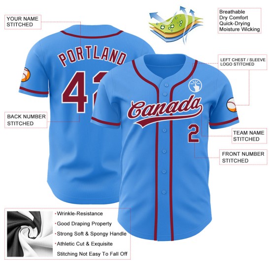 Maglia da baseball elettrica personalizzata, autentica, cremisi-bianca, blu Maglia da baseball elettrica personalizzata, autentica, cremisi-bianca, blu