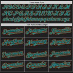 Maglia da baseball personalizzata autentica con maniche color verde acqua e arancio, raglan, nera Maglia da baseball personalizzata autentica con maniche color verde acqua e arancio, raglan, nera