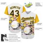 Maglia da baseball con motivo astratto 3D Splash, design personalizzato, batteria, festival, nera e gialla, bianca Maglia da baseball con motivo astratto 3D Splash, design personalizzato, batteria, festival, nera e gialla, bianca