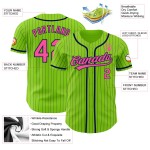 Maglia autentica da baseball blu navy, verde, rosa e neon, personalizzata a righe Maglia autentica da baseball blu navy, verde, rosa e neon, personalizzata a righe