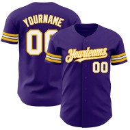 Maglia da baseball personalizzata autentica viola bianco-oro