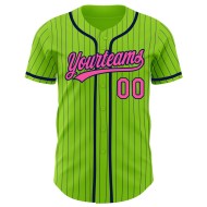 Maglia autentica da baseball blu navy, verde, rosa e neon, personalizzata a righe Maglia autentica da baseball blu navy, verde, rosa e neon, personalizzata a righe