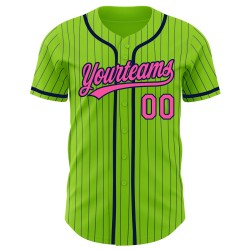 Maglia autentica da baseball blu navy, verde, rosa e neon, personalizzata a righe Maglia autentica da baseball blu navy, verde, rosa e neon, personalizzata a righe