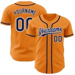 Maglia da baseball Bay Orange blu navy e bianca personalizzata autentica Maglia da baseball Bay Orange blu navy e bianca personalizzata autentica