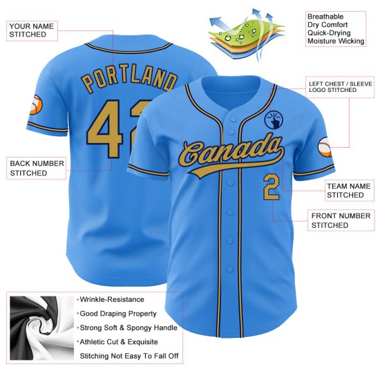 Maglia da baseball personalizzata Electric Autentica Oro-Blu Navy Blu Antico Maglia da baseball personalizzata Electric Autentica Oro-Blu Navy Blu Antico