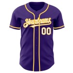 Maglia da baseball autentica viola personalizzata bianco-oro Maglia da baseball autentica viola personalizzata bianco-oro