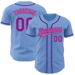 Maglia da baseball viola a righe blu chiaro personalizzata rosa autentica Maglia da baseball viola a righe blu chiaro personalizzata rosa autentica