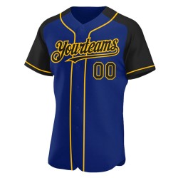 Maglia da baseball Raglan personalizzata con maniche autentiche nere e oro reali Maglia da baseball Raglan personalizzata con maniche autentiche nere e oro reali