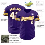 Maglia da baseball personalizzata autentica viola bianco-oro Maglia da baseball personalizzata autentica viola bianco-oro