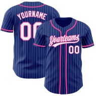Maglia da baseball autentica personalizzata bianca e rosa a righe blu royal