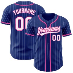 Maglia da baseball autentica personalizzata bianca e rosa a righe blu royal