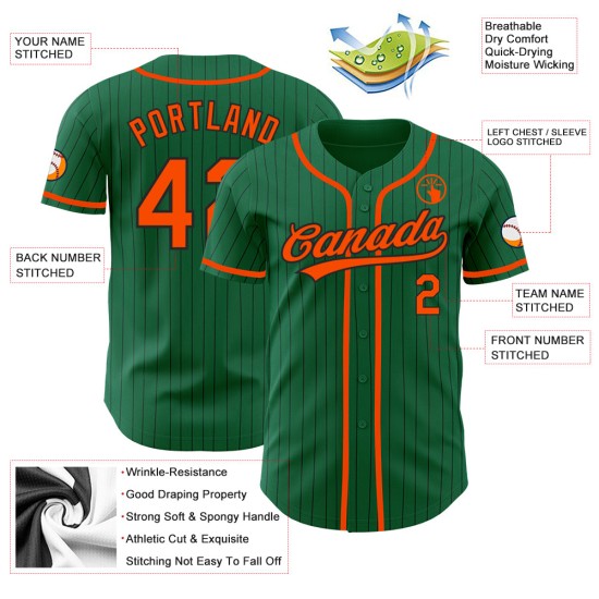 Maglia da baseball Kelly verde e nera autentica, a righe arancioni, personalizzata Maglia da baseball Kelly verde e nera autentica, a righe arancioni, personalizzata